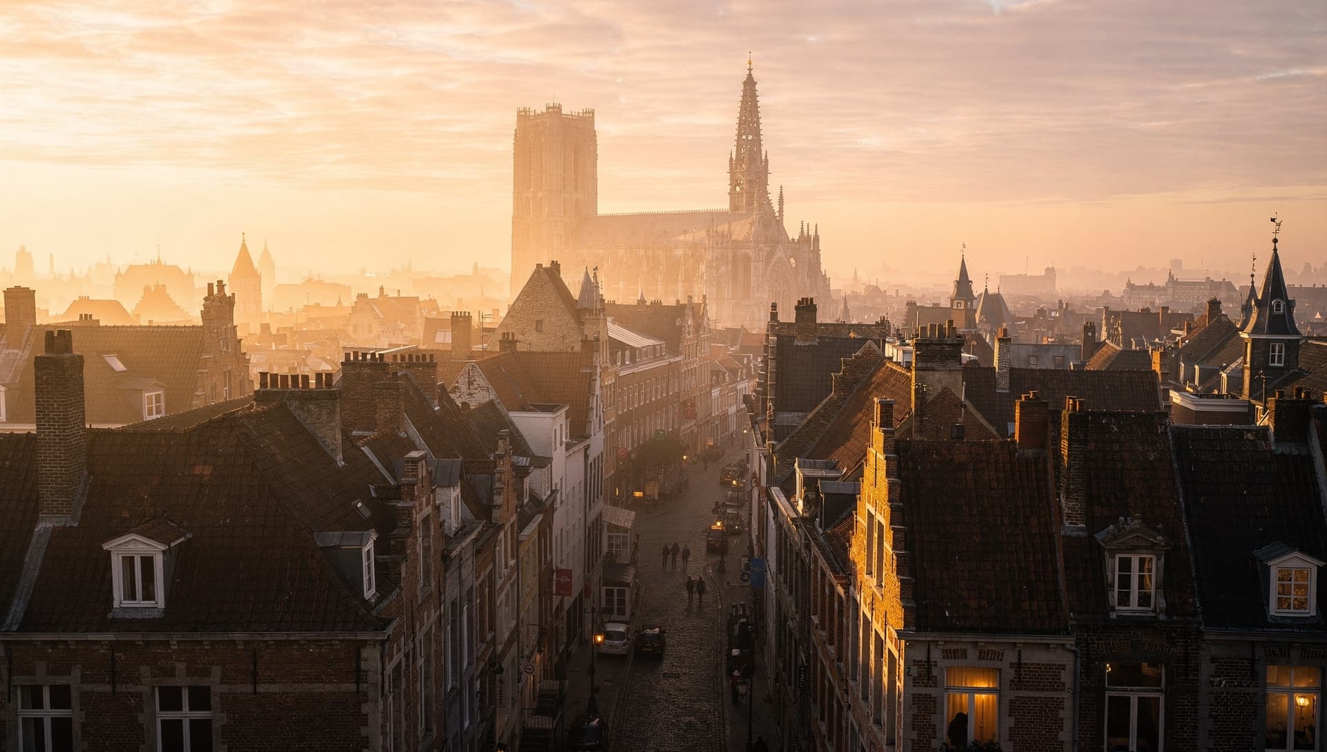Antwerps stadsbeeld bij gouden uur
